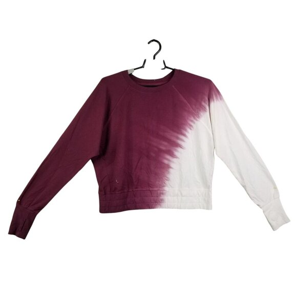 Womens Joy Lab Burgundy & White Crop Sweatshirt Long Sleeve Crew Neck Size M - Picture 1 of 6